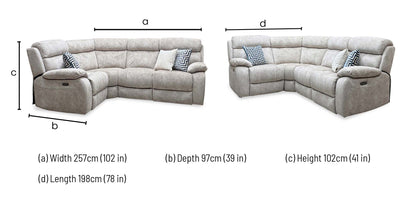'Moreno' Bfa-Bnn-R26 Cream Velvet Fabric Left Hand Facing Power Recliner Corner Sofa with Power Headrest