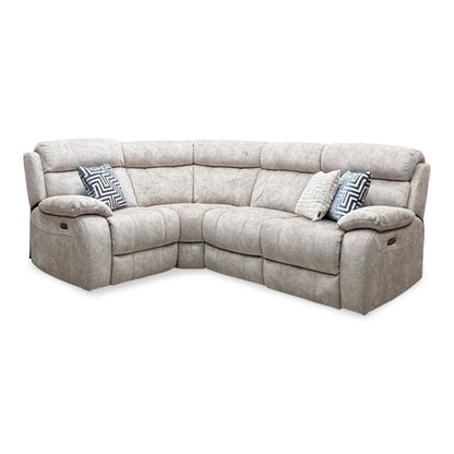 'Moreno' Bfa-Bnn-R26 Cream Velvet Fabric Left Hand Facing Power Recliner Corner Sofa with Power Headrest