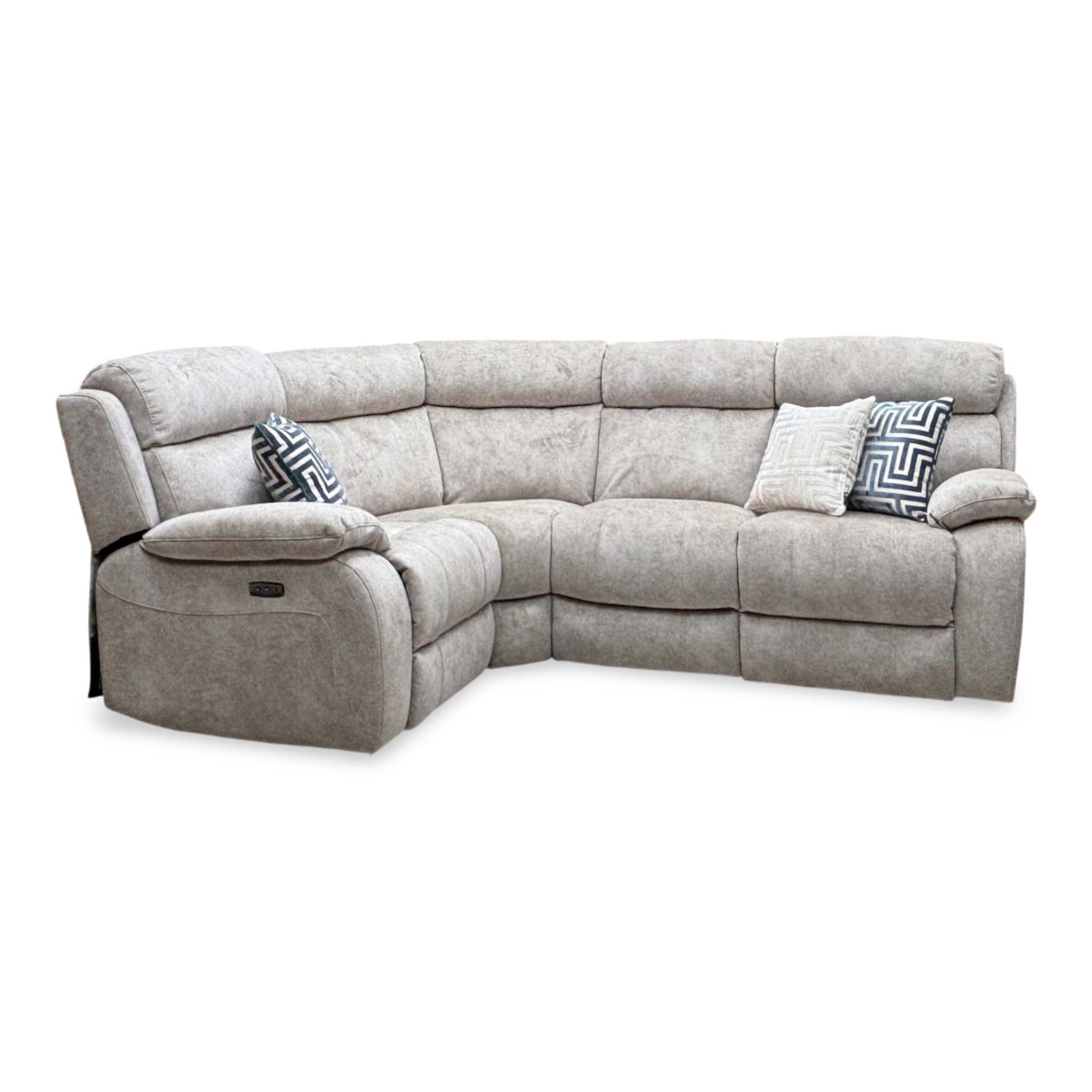 'Moreno' Bfa-Bnn-R26 Cream Velvet Fabric Left Hand Facing Power Recliner Corner Sofa with Power Headrest