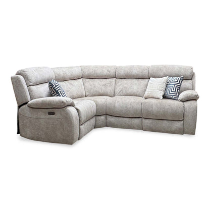 'Moreno' Bfa-Bnn-R26 Cream Velvet Fabric Left Hand Facing Power Recliner Corner Sofa with Power Headrest