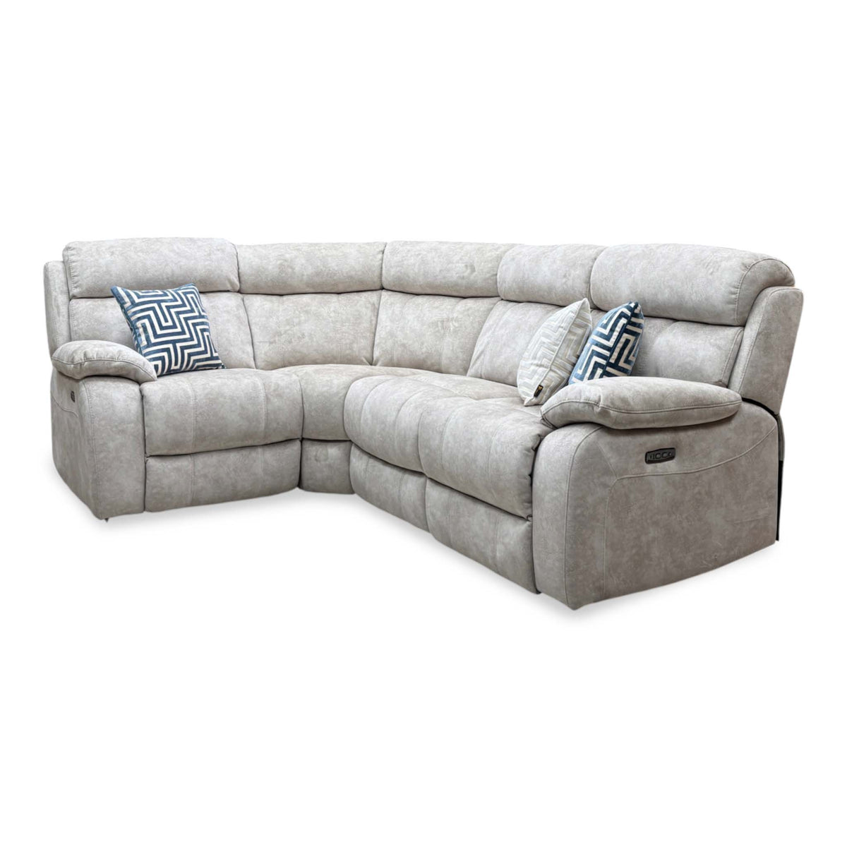 'Moreno' Bfa-Bnn-R26 Cream Velvet Fabric Left Hand Facing Power Recliner Corner Sofa with Power Headrest