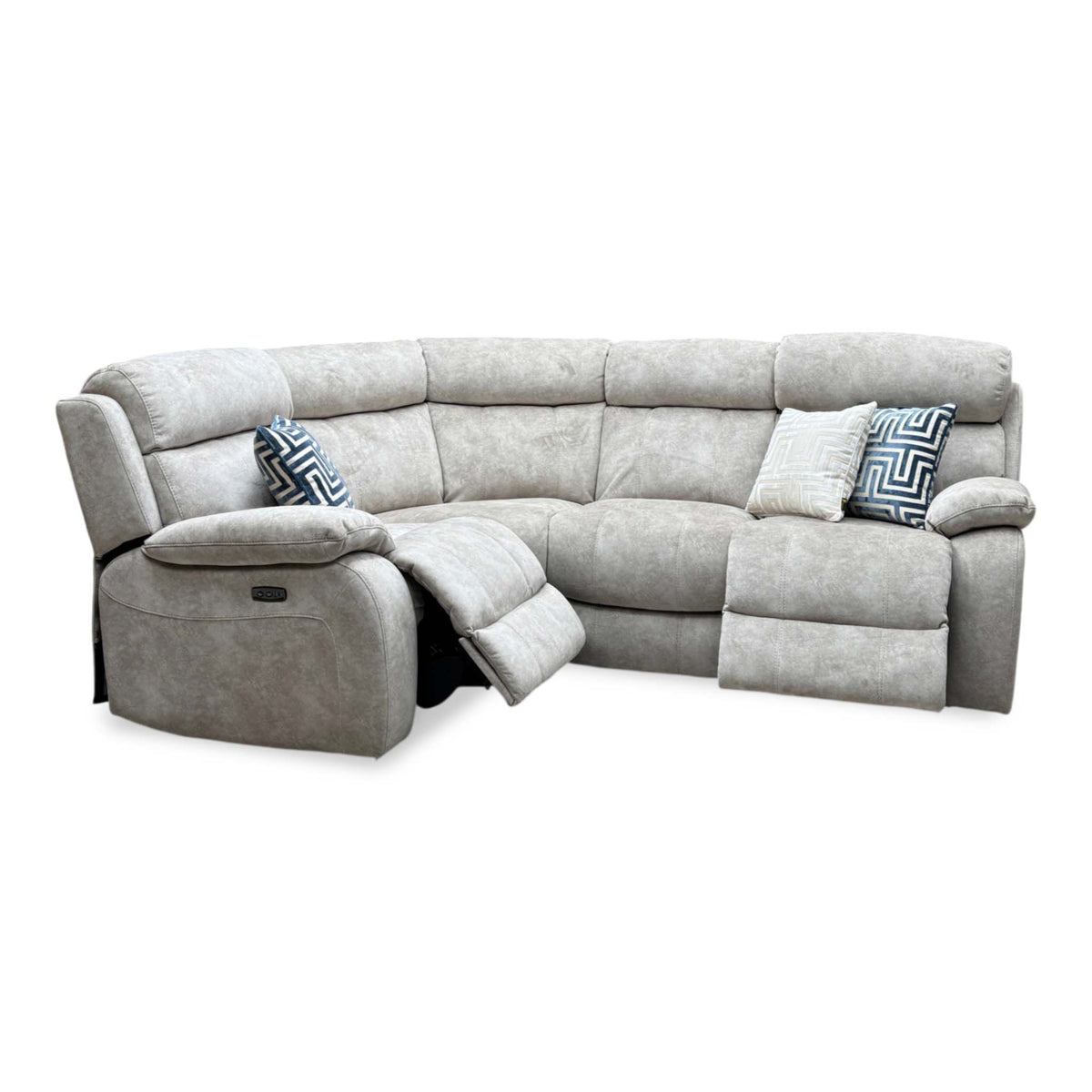 'Moreno' Bfa-Bnn-R26 Cream Velvet Fabric Left Hand Facing Power Recliner Corner Sofa with Power Headrest