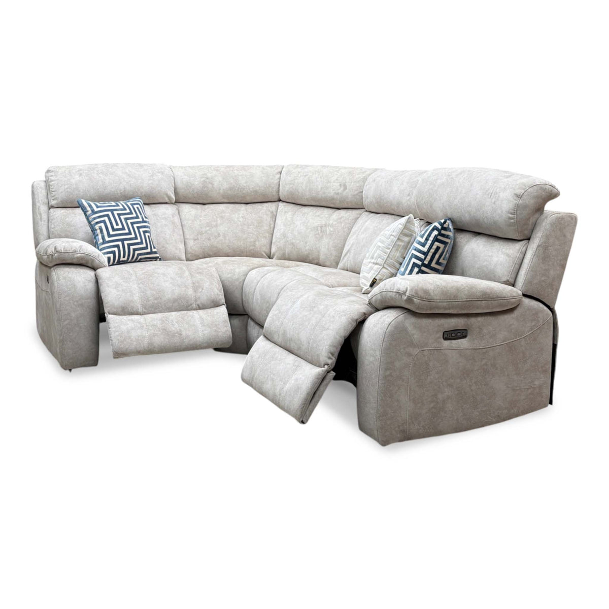 'Moreno' Bfa-Bnn-R26 Cream Velvet Fabric Left Hand Facing Power Recliner Corner Sofa with Power Headrest