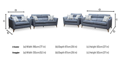 'Moderna’ Blr Marine Blue Sw Woven Fabric 2 Seater Sofa + Snuggler Chair