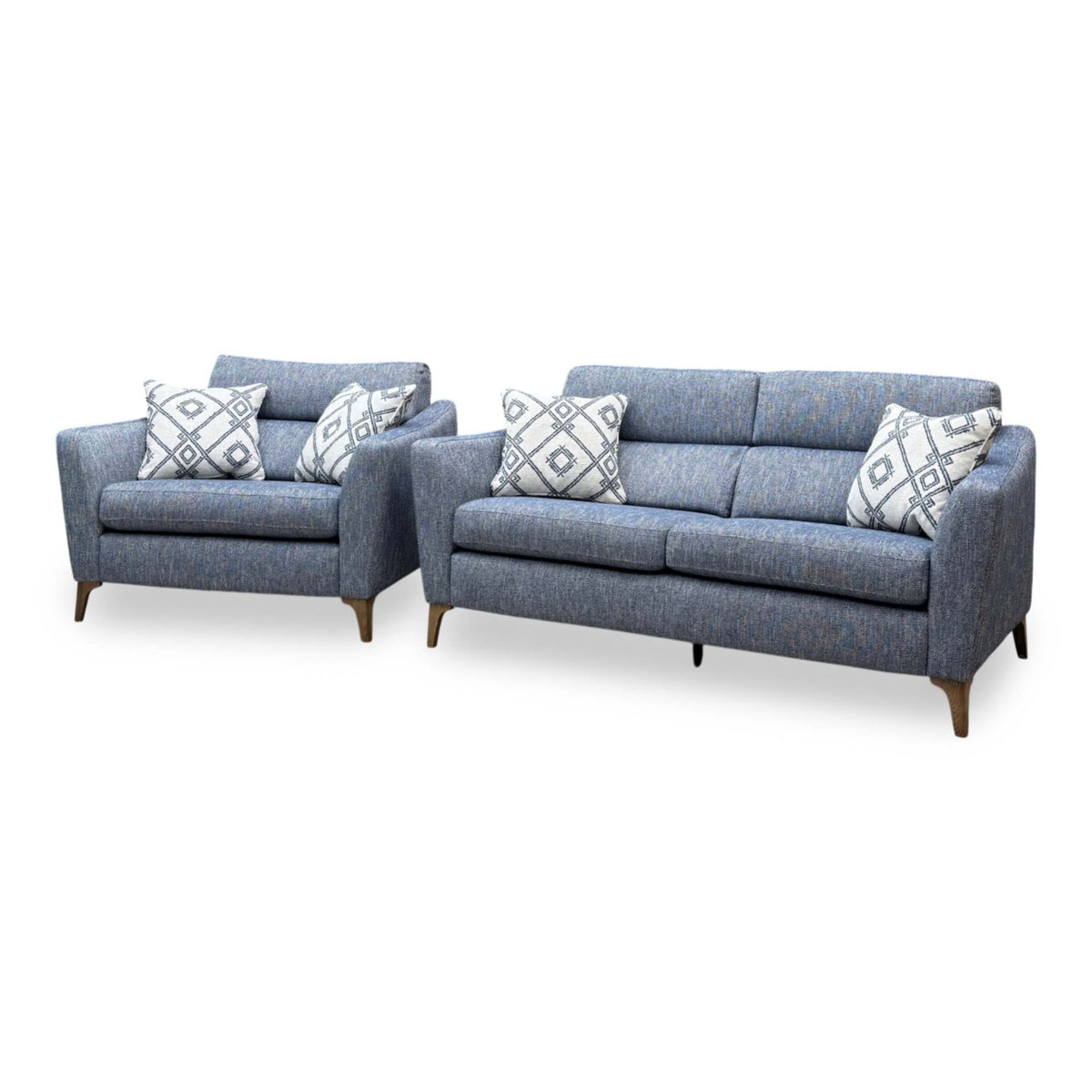 'Moderna’ Blr Marine Blue Sw Woven Fabric 2 Seater Sofa + Snuggler Chair