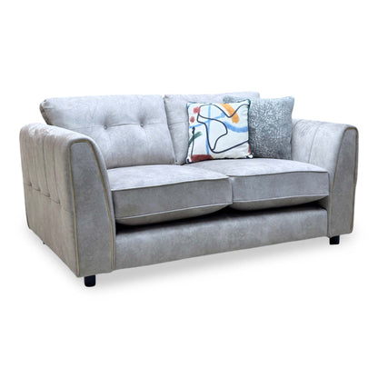 'Mariah' Dapple Silver-Tri Brass Insert Velvet Fabric 2 Seater Classic Back Sofa