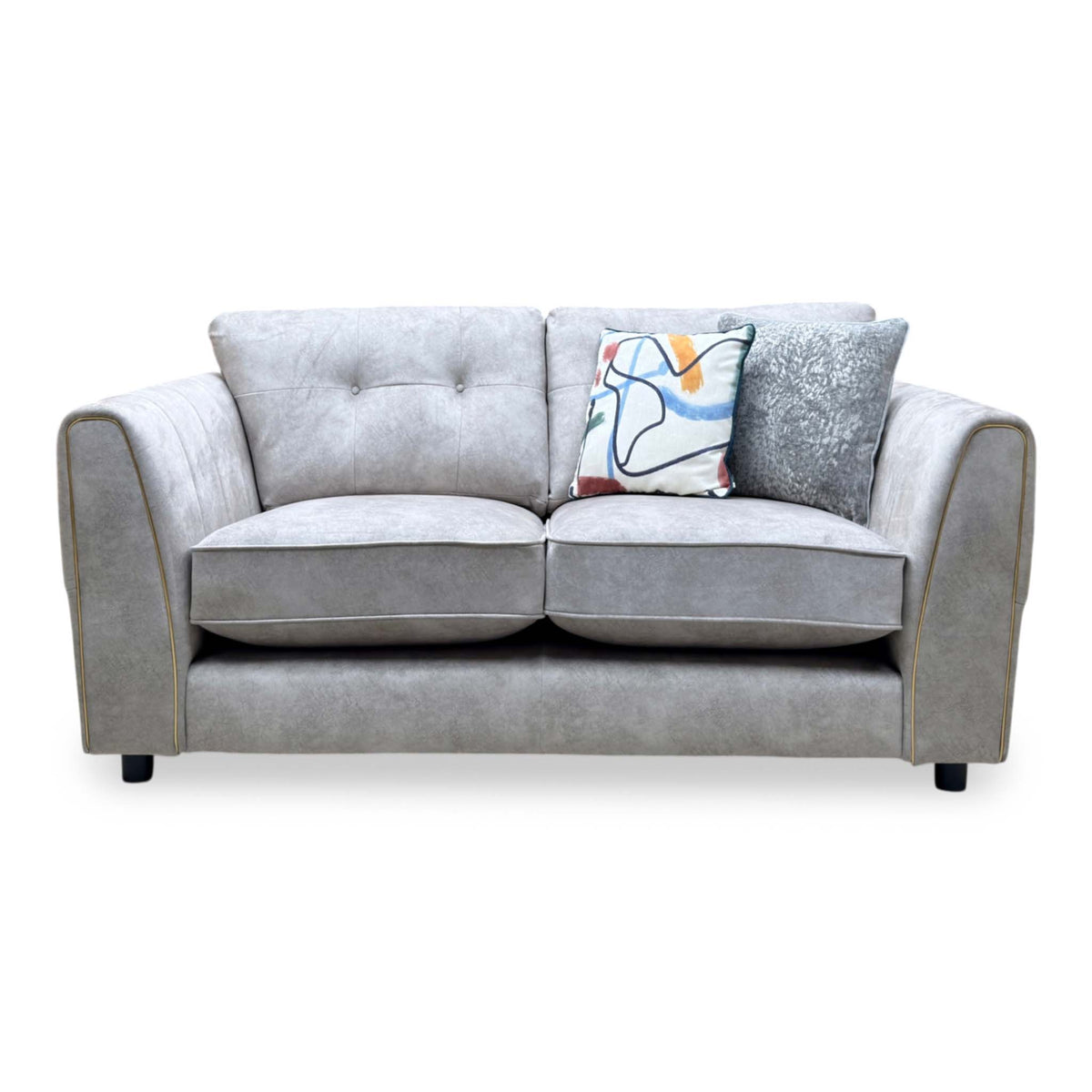 'Mariah' Dapple Silver-Tri Brass Insert Velvet Fabric 2 Seater Classic Back Sofa
