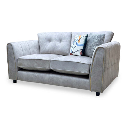'Mariah' Dapple Silver-Tri Brass Insert Velvet Fabric 2 Seater Classic Back Sofa