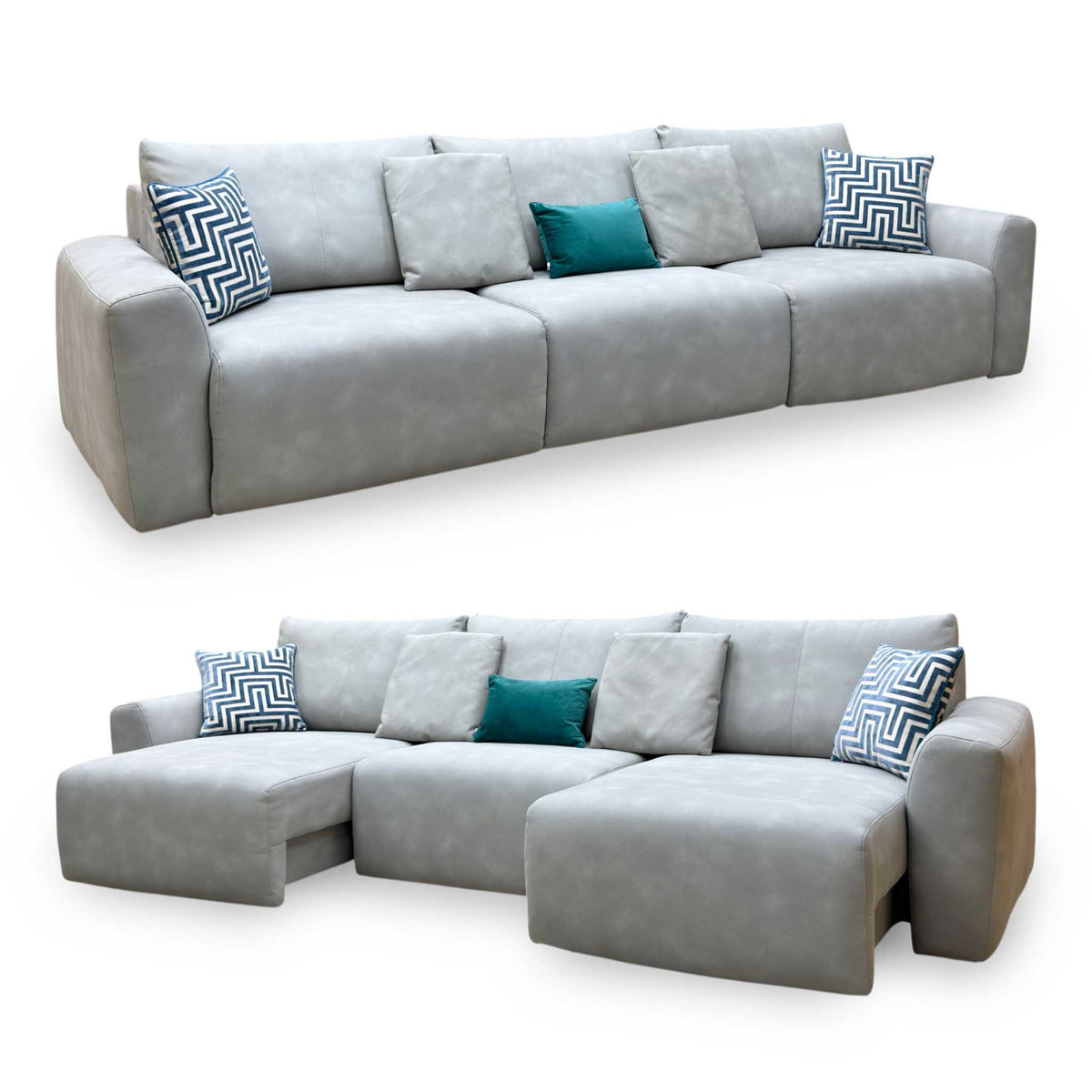 Ideal Home ‘Gemini’ Bluish Grey Suede Fabric 3 Seater Power Glider Sofa