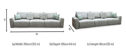 Ideal Home ‘Gemini’ Bluish Grey Suede Fabric 3 Seater Sofa