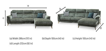 ‘Eclipse’ Fab-Crn-R353 Forest Green Br Chenille Fabric Power Recliner Right Hand Facing Corner Sofa with Power Headrests