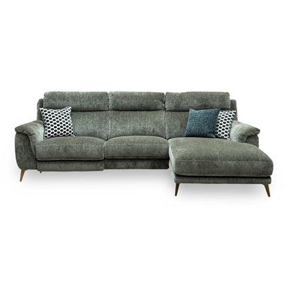 ‘Eclipse’ Fab-Crn-R353 Forest Green Br Chenille Fabric Power Recliner Right Hand Facing Corner Sofa with Power Headrests