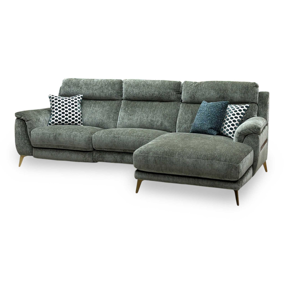 ‘Eclipse’ Fab-Crn-R353 Forest Green Br Chenille Fabric Power Recliner Right Hand Facing Corner Sofa with Power Headrests