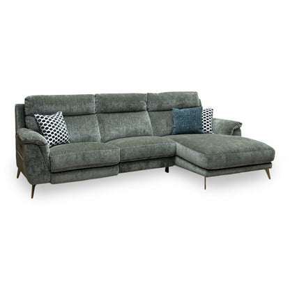‘Eclipse’ Fab-Crn-R353 Forest Green Br Chenille Fabric Power Recliner Right Hand Facing Corner Sofa with Power Headrests