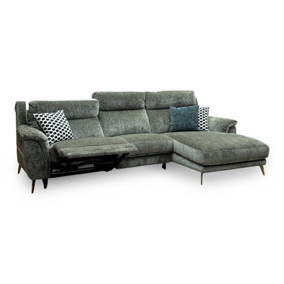 ‘Eclipse’ Fab-Crn-R353 Forest Green Br Chenille Fabric Power Recliner Right Hand Facing Corner Sofa with Power Headrests
