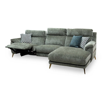‘Eclipse’ Fab-Crn-R353 Forest Green Br Chenille Fabric Power Recliner Right Hand Facing Corner Sofa with Power Headrests