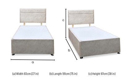 Alfie single divan base and headboard dimensions: width 93cm, length 191cm, height 97cm