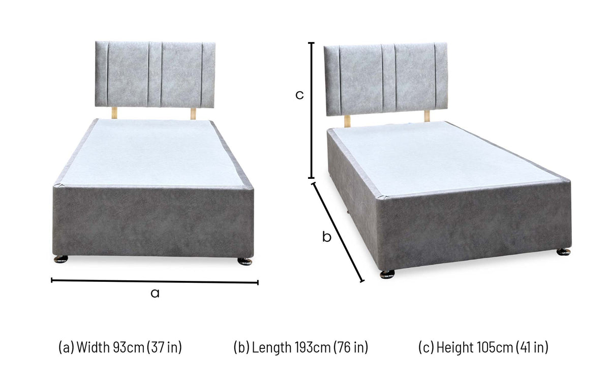‘Freddy’ Light Grey Velvet Divan Base + Headboard - Single