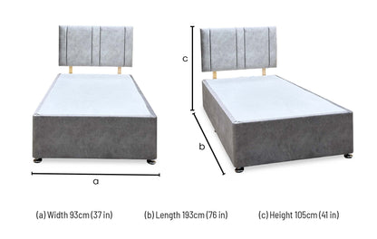 ‘Freddy’ Light Grey Velvet Divan Base + Headboard - Single