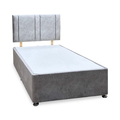 ‘Freddy’ Light Grey Velvet Divan Base + Headboard - Single