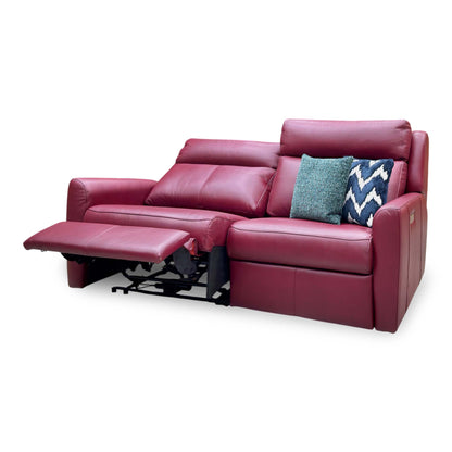 G Plan ‘Wren’ P214 Capri Claret Red Leather 2 Cushion 3 Seater Power Recliner Sofa with Power Headrests and Power Lumbar