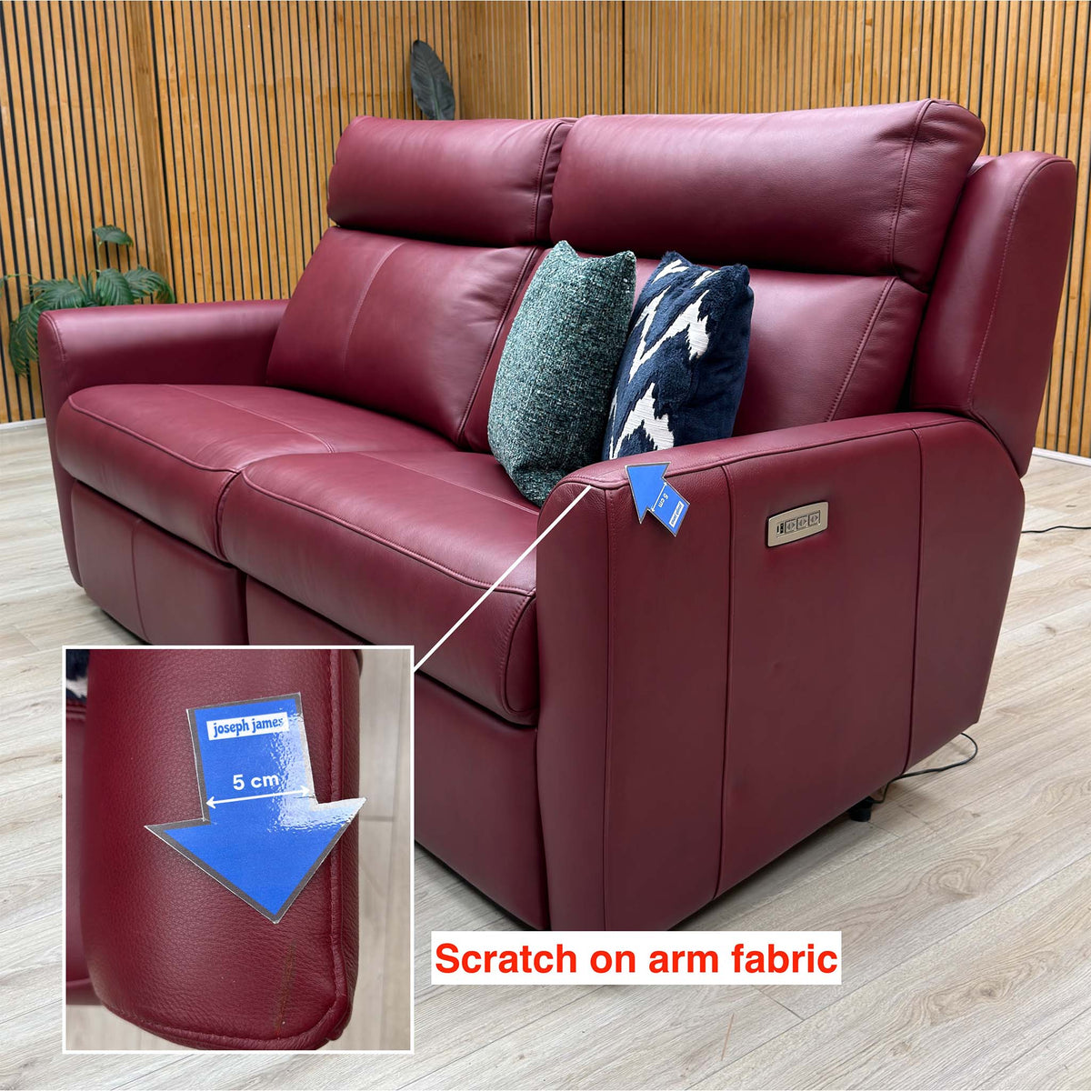 G Plan ‘Wren’ P214 Capri Claret Red Leather 2 Cushion 3 Seater Power Recliner Sofa with Power Headrests and Power Lumbar