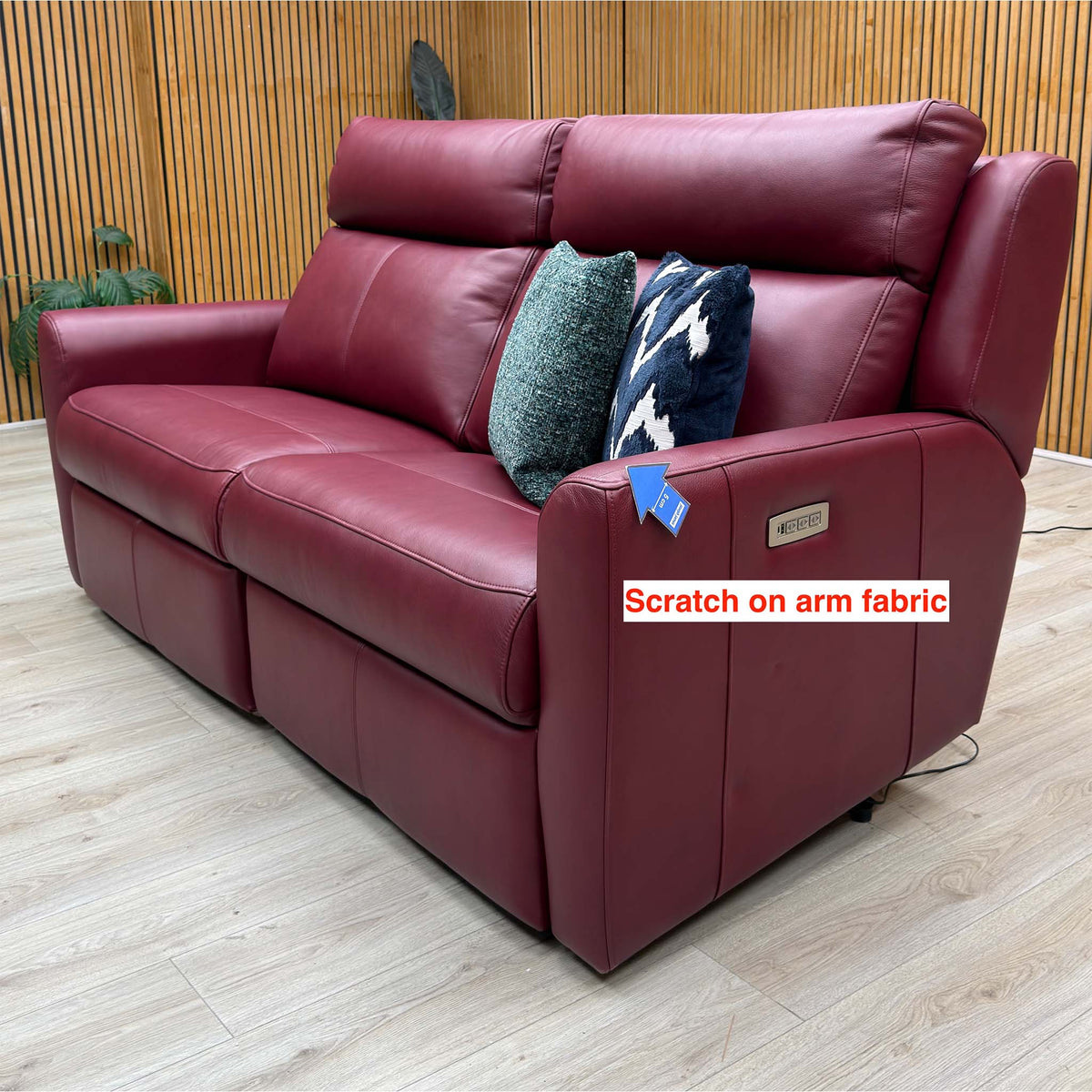 G Plan ‘Wren’ P214 Capri Claret Red Leather 2 Cushion 3 Seater Power Recliner Sofa with Power Headrests and Power Lumbar