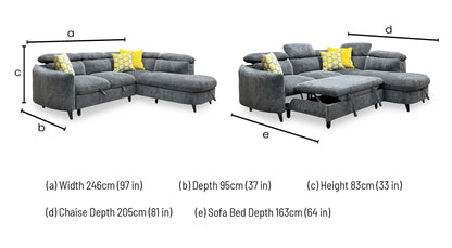Snooze charcoal grey corner sofa bed dimensions: width 246cm, depth 95cm, height 83cm, chaise 205cm, bed depth 163cm