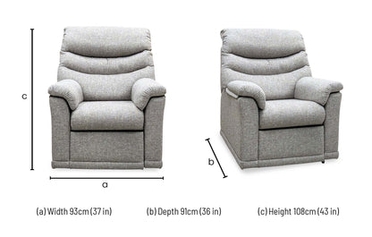 G Plan Malvern oatmeal fabric recliner chair dimensions: width 93cm, depth 91cm, height 108cm