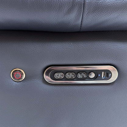 Close-up of the Jude arm control panel with three power buttons, USB port and a round illuminated switch