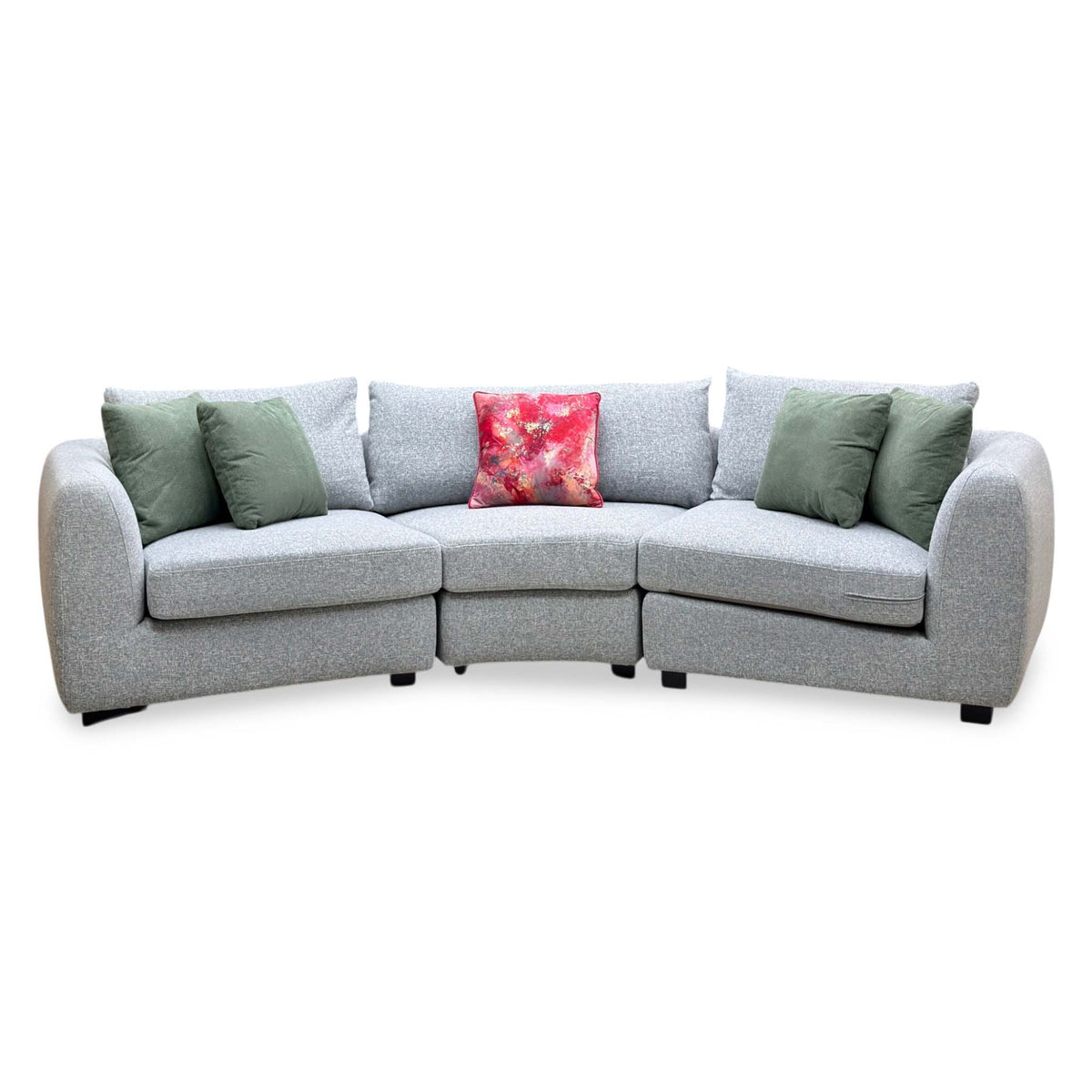 'Spencer' Light Grey Fabric Curved 4 Seater Sofa