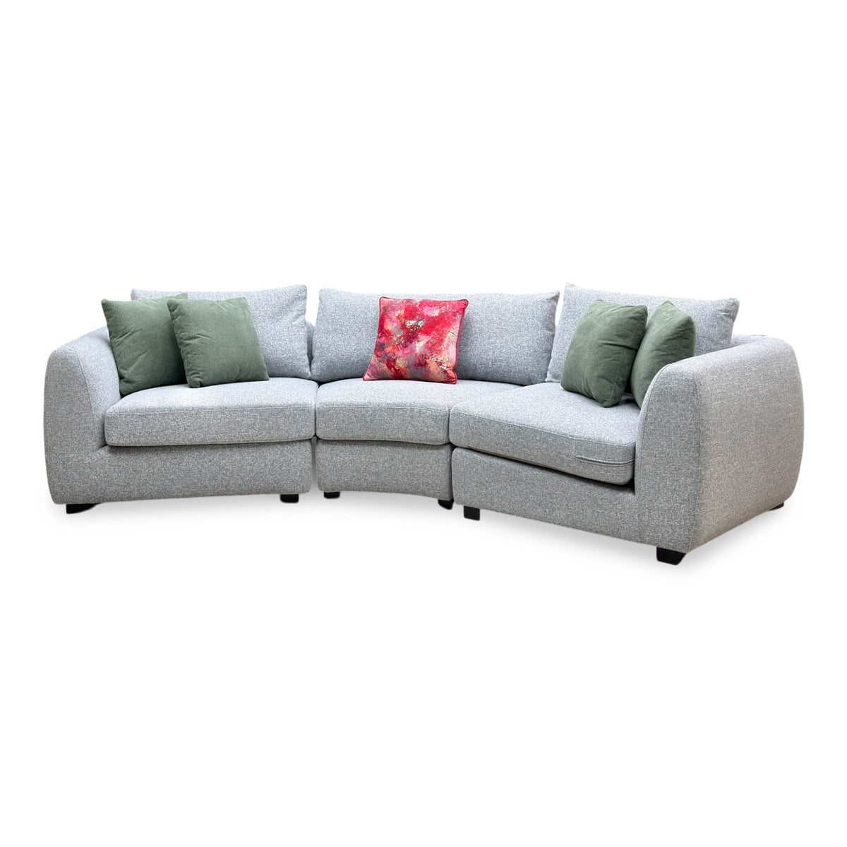 'Spencer' Light Grey Fabric Curved 4 Seater Sofa