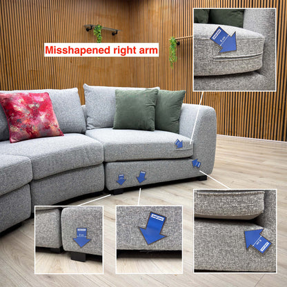 'Spencer' Light Grey Fabric Curved 4 Seater Sofa