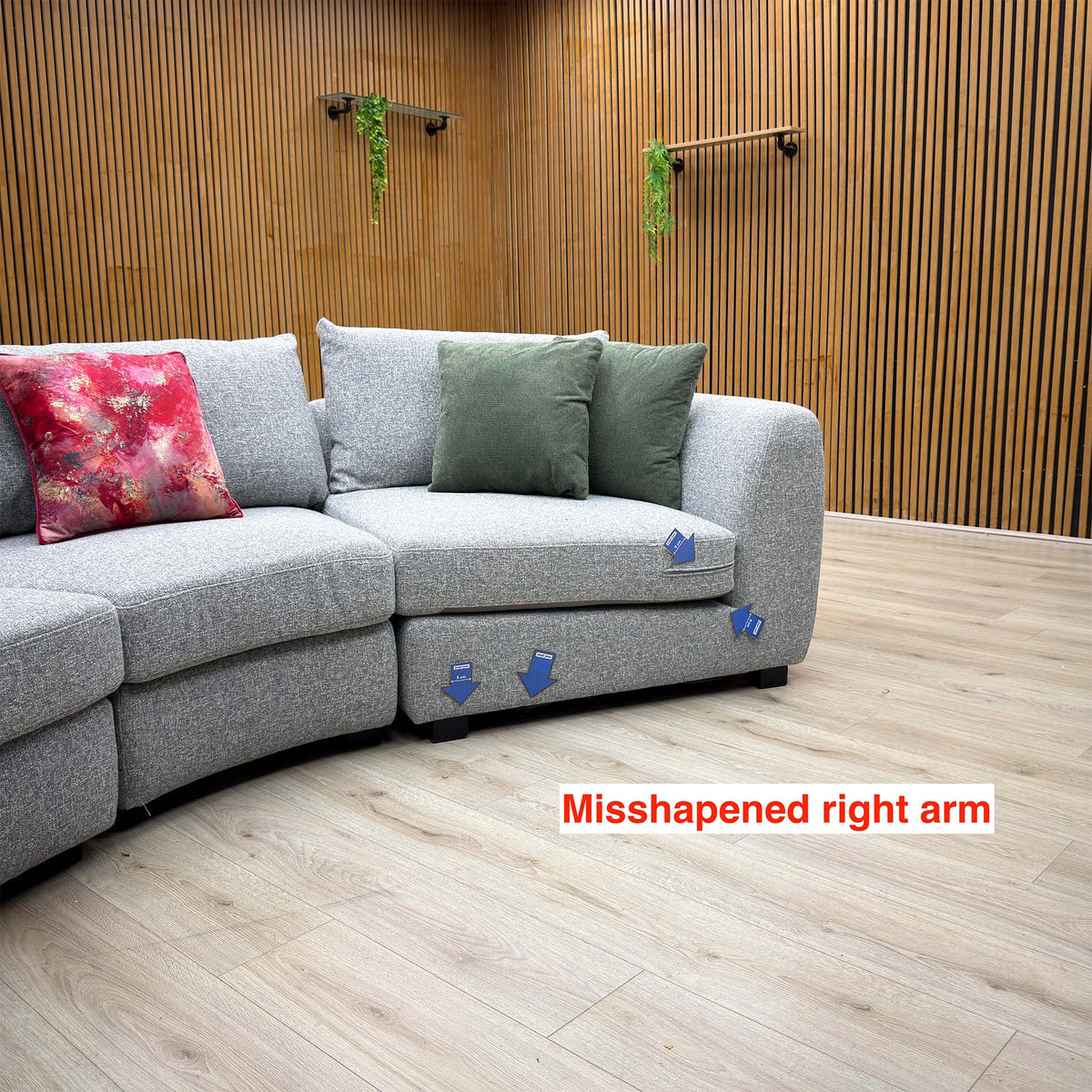 'Spencer' Light Grey Fabric Curved 4 Seater Sofa