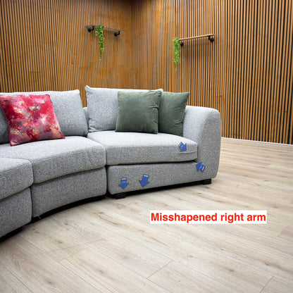 'Spencer' Light Grey Fabric Curved 4 Seater Sofa