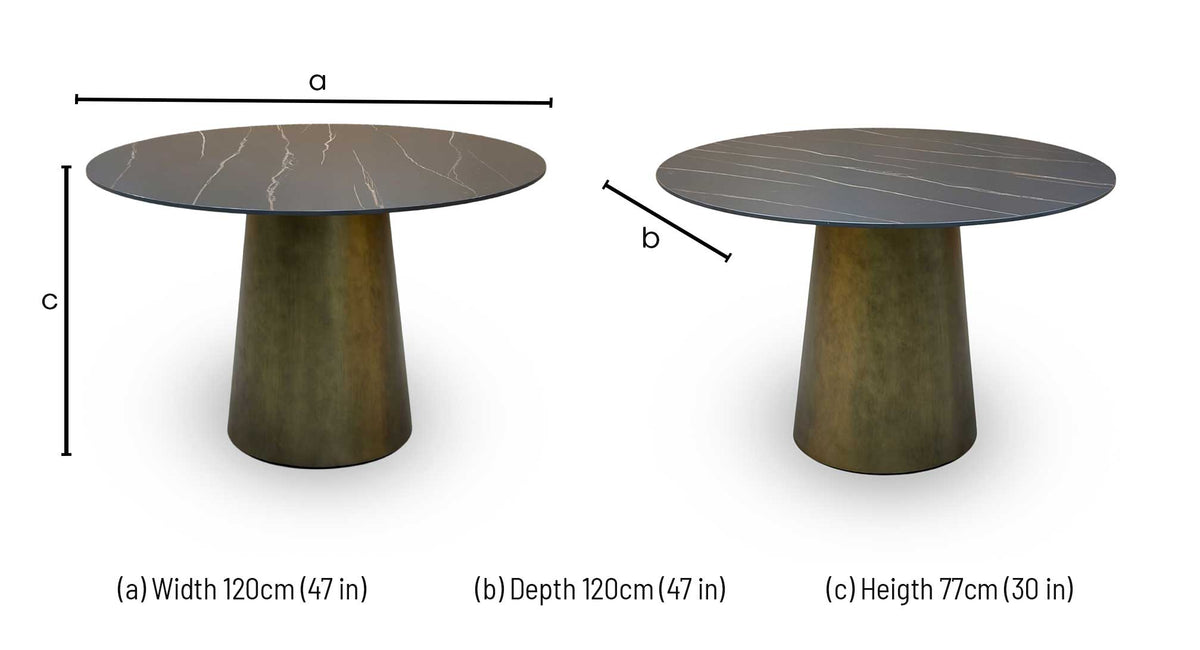 Osiris golden black sintered stone round dining table dimensions: width 120cm, depth 120cm, height 77cm