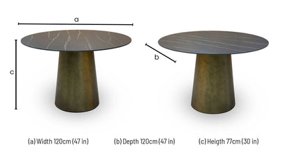 Osiris golden black sintered stone round dining table dimensions: width 120cm, depth 120cm, height 77cm