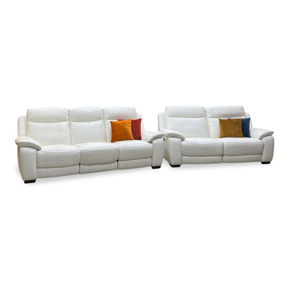 ‘Starlight Express’ White Leather 3 + 3 Seater Power Recliner Sofa Set