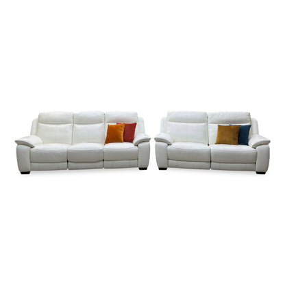 ‘Starlight Express’ White Leather 3 + 3 Seater Power Recliner Sofa Set