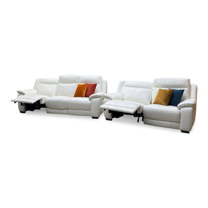 ‘Starlight Express’ White Leather 3 + 3 Seater Power Recliner Sofa Set