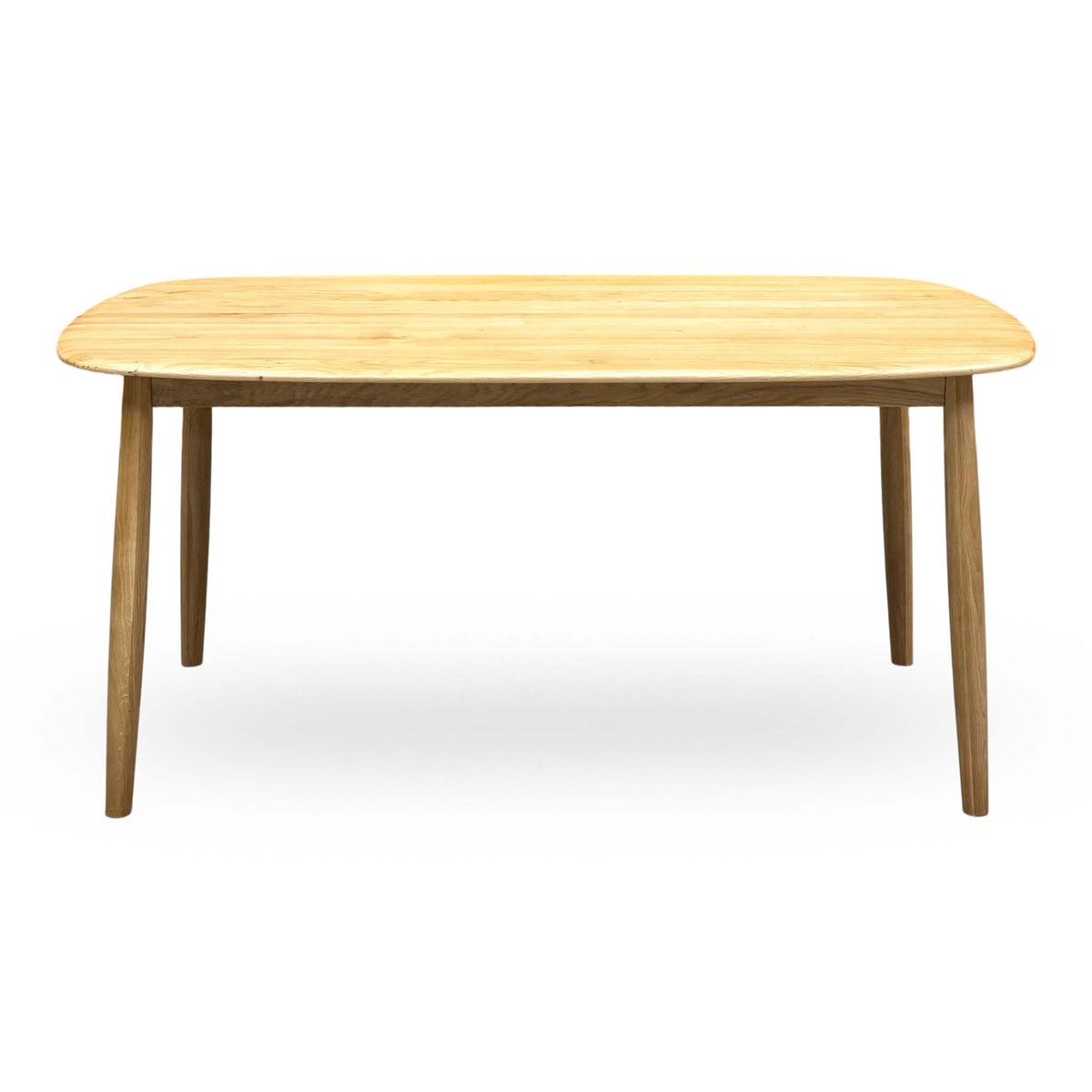 Front view of the Stockholm light oak solid oak 160cm dining table on tapered legs
