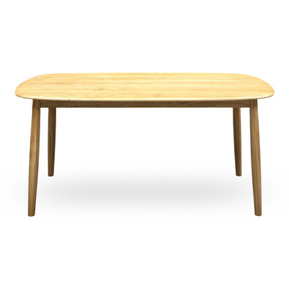 Front view of the Stockholm light oak solid oak 160cm dining table on tapered legs