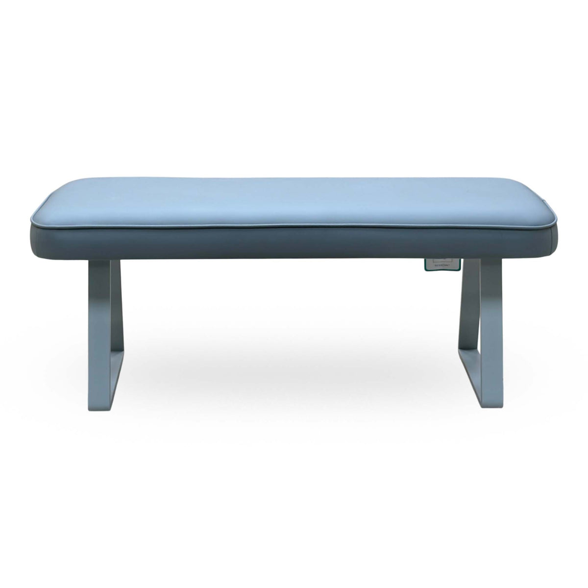 Front view of the Fumo light grey faux leather dining bench on a white background