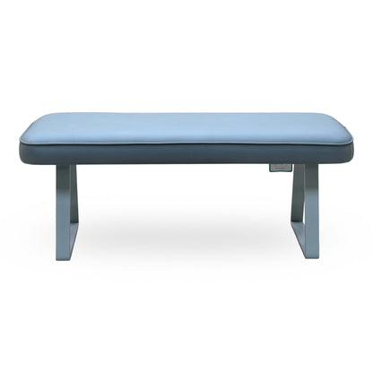 Front view of the Fumo light grey faux leather dining bench on a white background