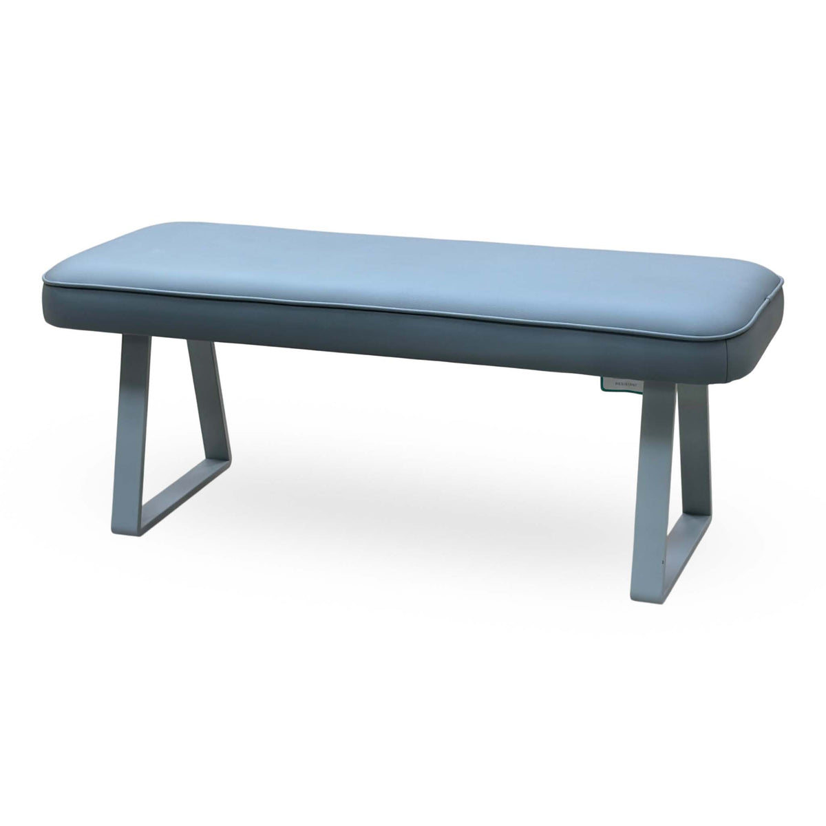 Fumo light grey faux leather dining bench, angled view from the right