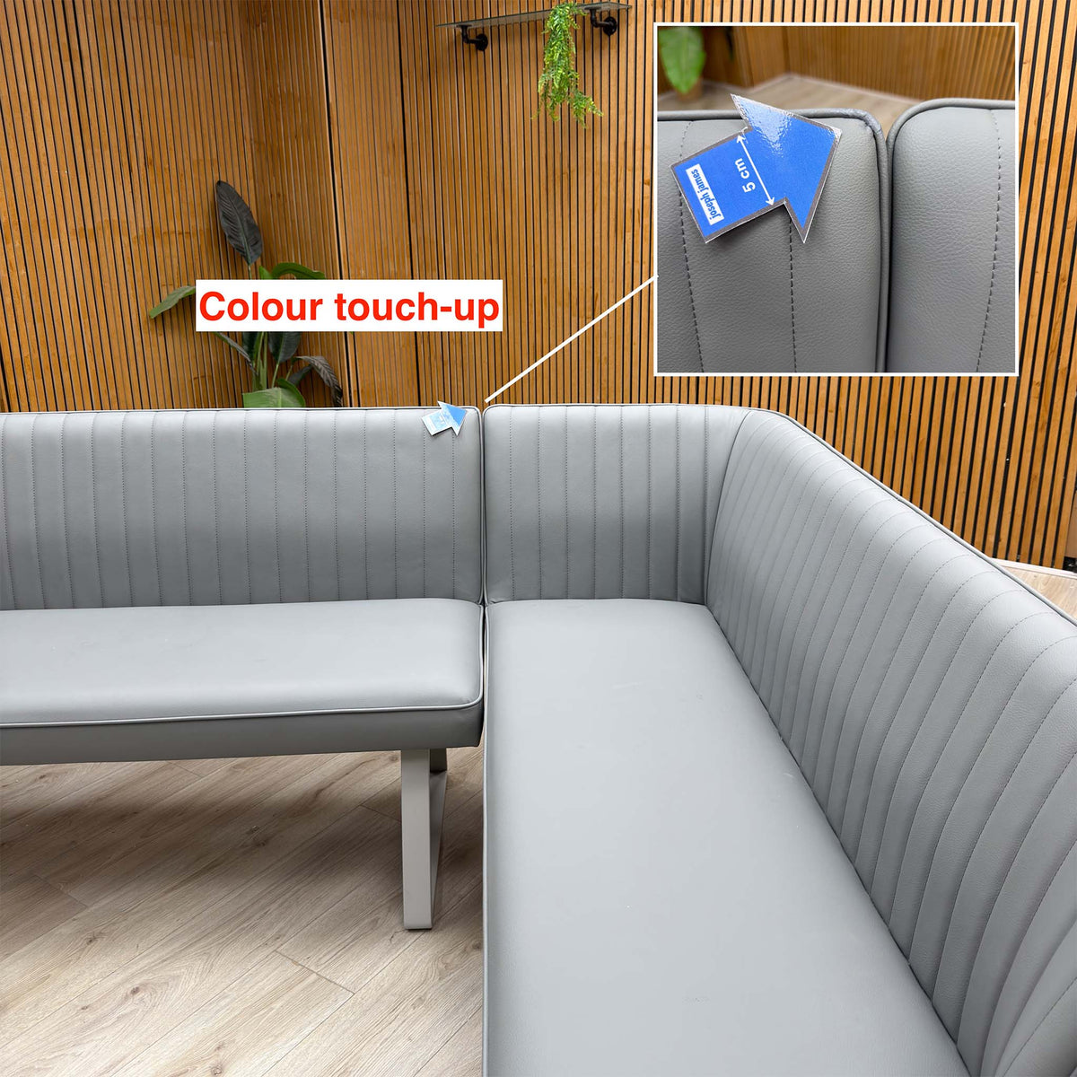 ‘Fumo’ Light Grey Faux Leather Right Hand Facing Corner Dining Bench