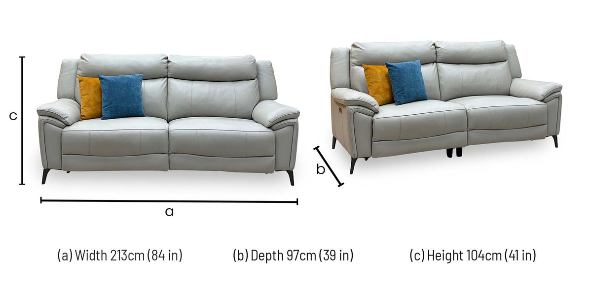 'Panache' Light Grey Cat-40:27 Leather 3 Seater Power Recliner Sofa