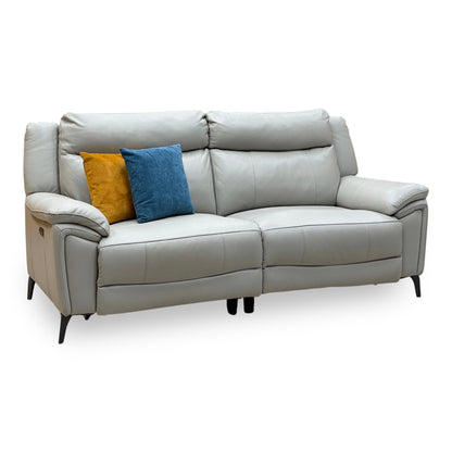 'Panache' Light Grey Cat-40:27 Leather 3 Seater Power Recliner Sofa