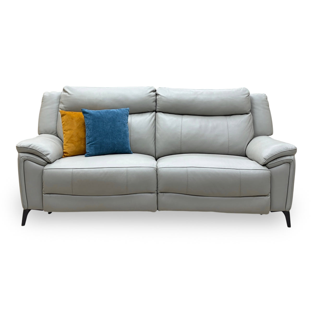'Panache' Light Grey Cat-40:27 Leather 3 Seater Power Recliner Sofa