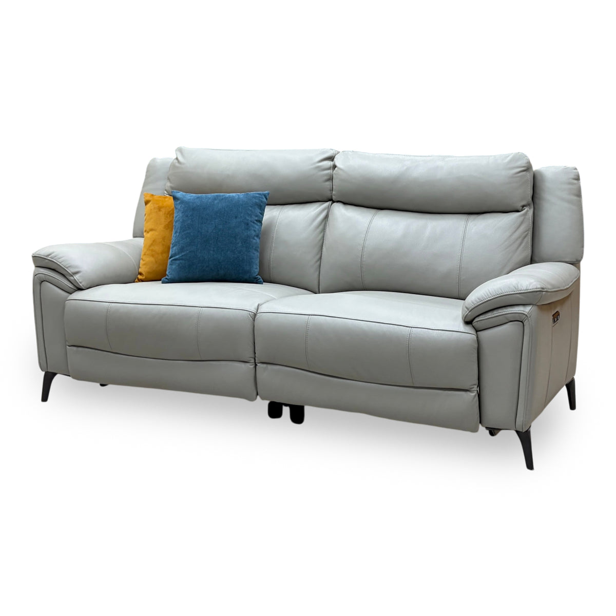 'Panache' Light Grey Cat-40:27 Leather 3 Seater Power Recliner Sofa